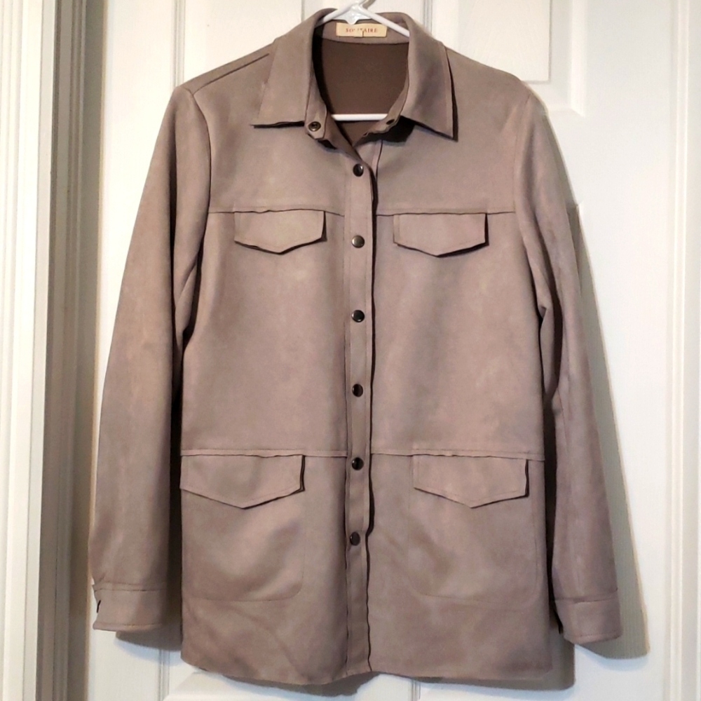 Solitaire Faux Suede Snap Button Jacket